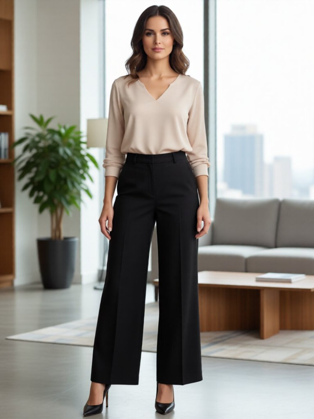 APT 9 Pants Women's Size 6P Black Wide Leg Midrise #BuisinessCasual